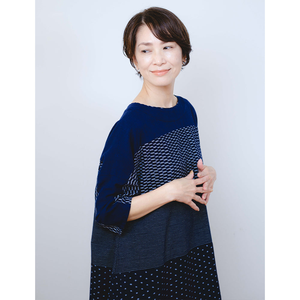 j*s様 儀右衛門　新品　五分丈袖　ワンピース　前ボタン 儀右ヱ門 ギエモン ぎえもん 久留米絣 ワンピース タ210 日本製