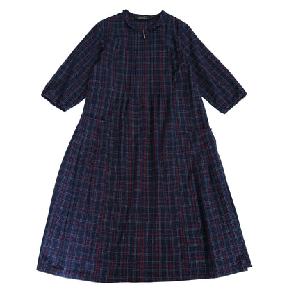 Giemon Giemon Kurume Kasuri Random Tuck Dress 3/4 Sleeve Shi219 Made in Japan