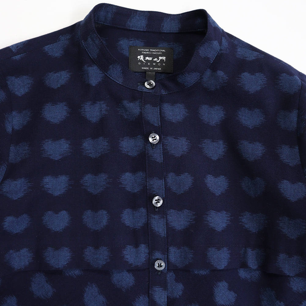 儀右ヱ門 ギエモン ぎえもん 久留米絣　スタンドカラー ワンピース  ソ239  日本製