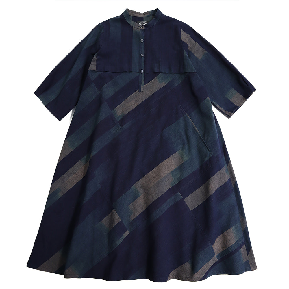 儀右ヱ門 ギエモン ぎえもん 久留米絣　スタンドカラー ワンピース  ソ239  日本製