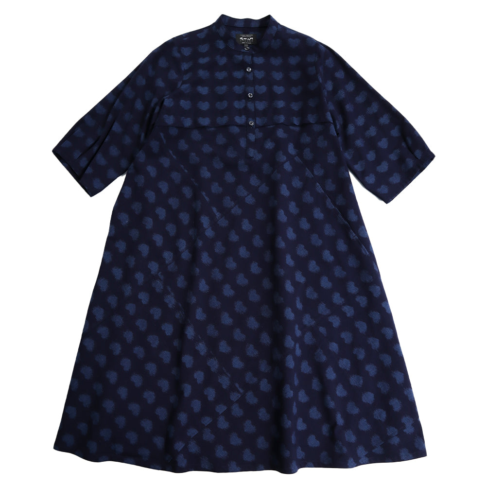 儀右ヱ門 ギエモン ぎえもん 久留米絣　スタンドカラー ワンピース  ソ239  日本製