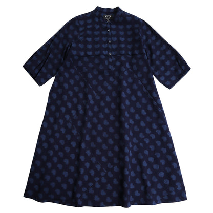 儀右ヱ門 ギエモン ぎえもん 久留米絣　スタンドカラー ワンピース  ソ239  日本製