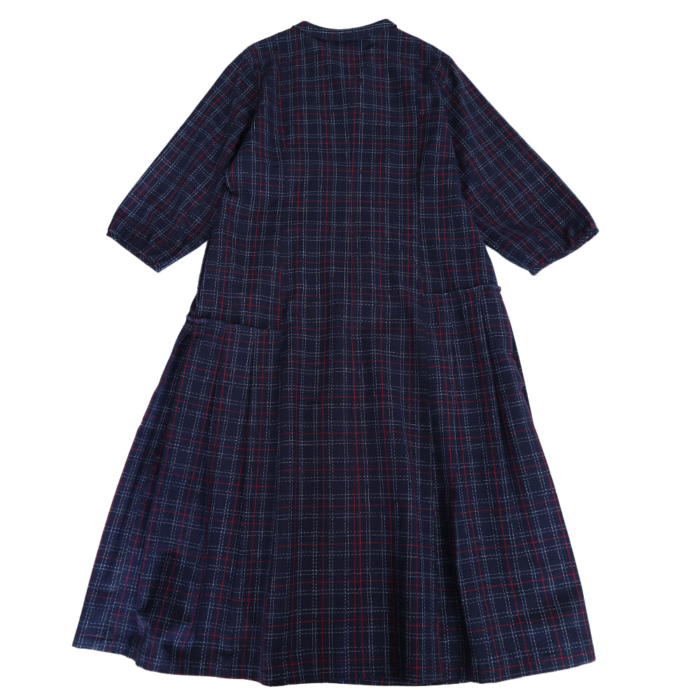 Giemon Giemon Kurume Kasuri Random Tuck Dress 3/4 Sleeve Shi219 Made in Japan