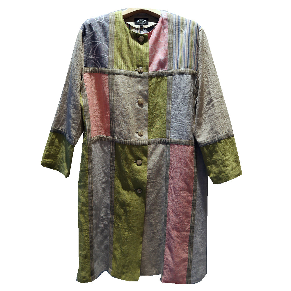 儀右衛門　ロングコート　久留米絣 儀右エ門 ギエモン 久留米絣 前合わせコート タ201 日本製【2024aw