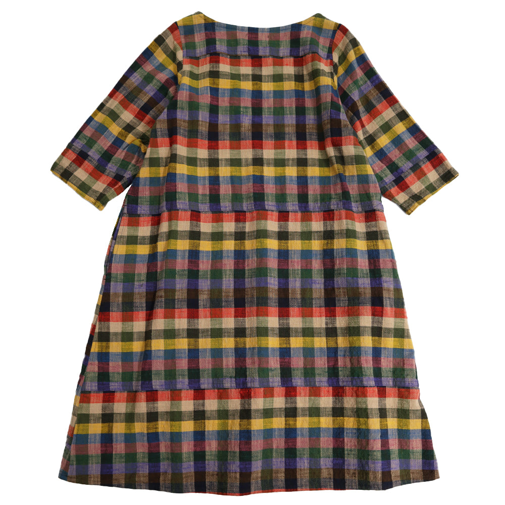 Giemon Giemon 3/4 Sleeve Dress So240 Kurume Kasuri Made in Japan Mother's Day