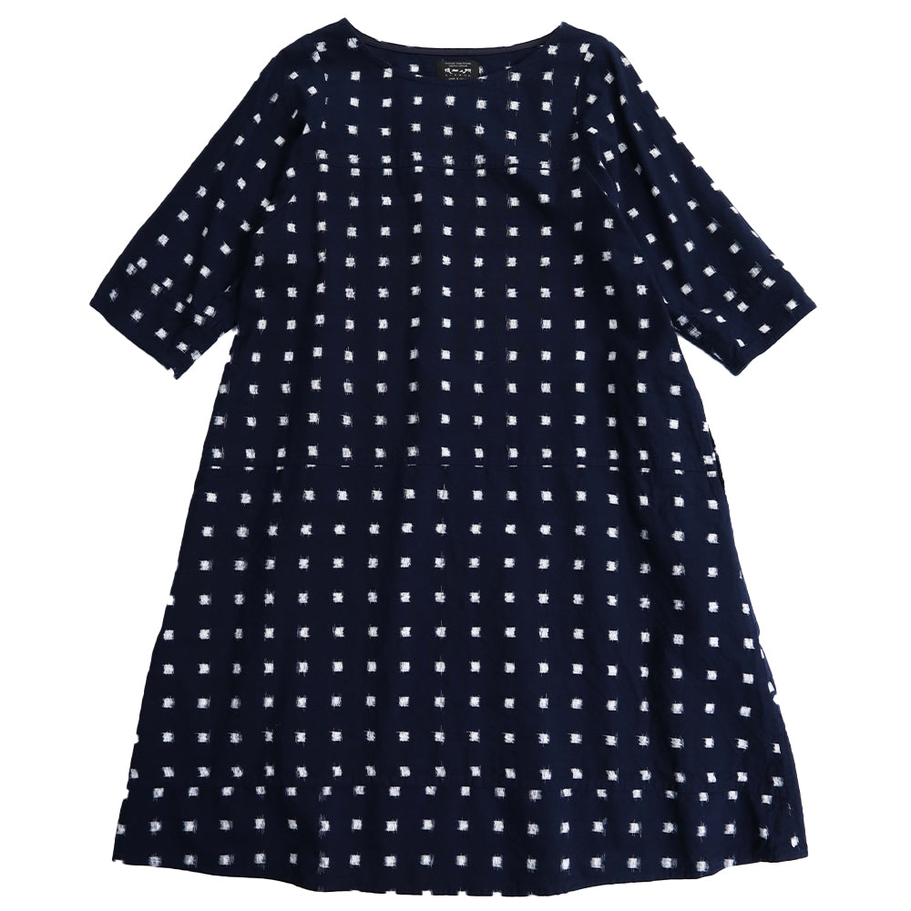 Giemon Giemon 3/4 Sleeve Dress So240 Kurume Kasuri Made in Japan Mother's Day