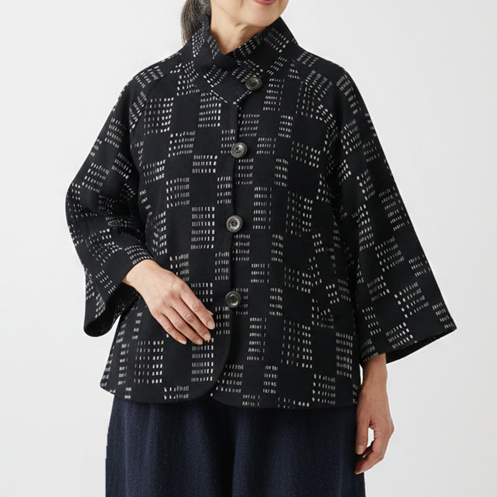 Giemon Giemon Giemon Kurume Kasuri Lined Jacket Poncho Ke152 Made in Japan