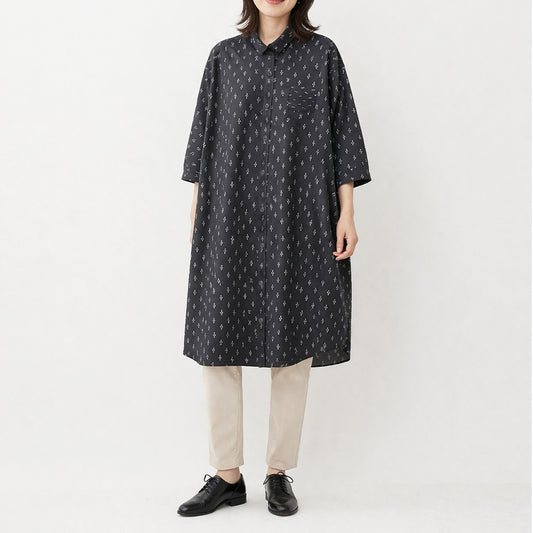 儀右ヱ門 ギエモン ぎえもん 久留米絣七分袖ワンピース  Y2096  日本製