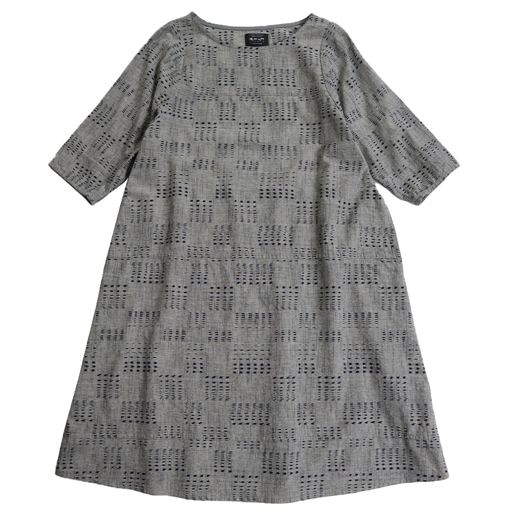 Giemon Giemon 3/4 Sleeve Dress So240 Kurume Kasuri Made in Japan Mother's Day