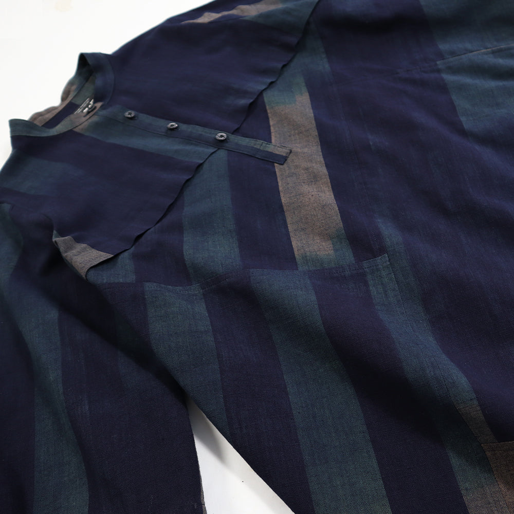 儀右ヱ門 ギエモン ぎえもん 久留米絣　スタンドカラー ワンピース  ソ239  日本製