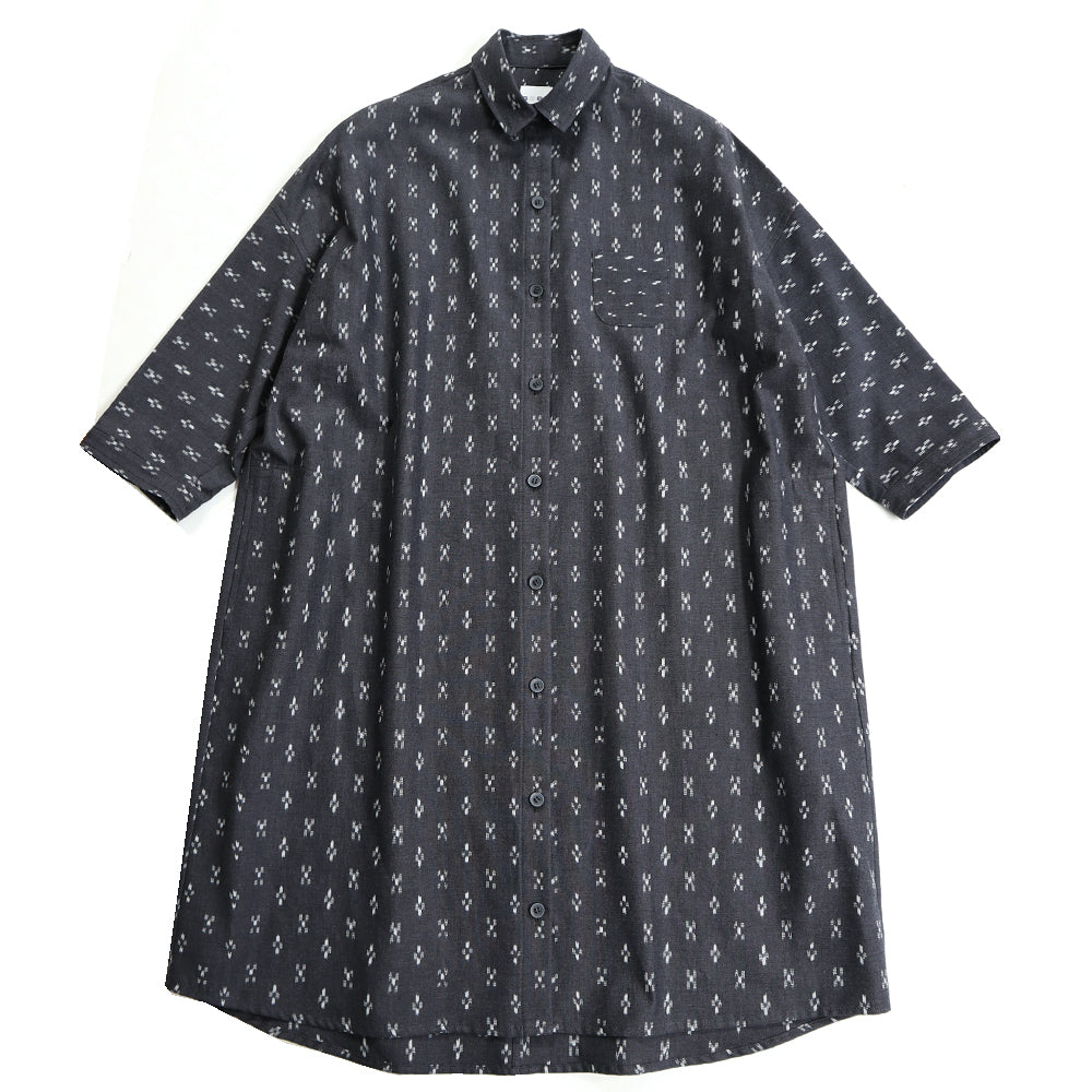 儀右ヱ門 ギエモン ぎえもん 久留米絣七分袖ワンピース  Y2096  日本製