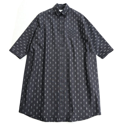 儀右ヱ門 ギエモン ぎえもん 久留米絣七分袖ワンピース  Y2096  日本製