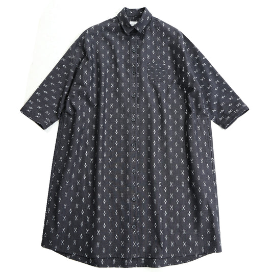 儀右ヱ門 ギエモン ぎえもん 久留米絣七分袖ワンピース  Y2096  日本製