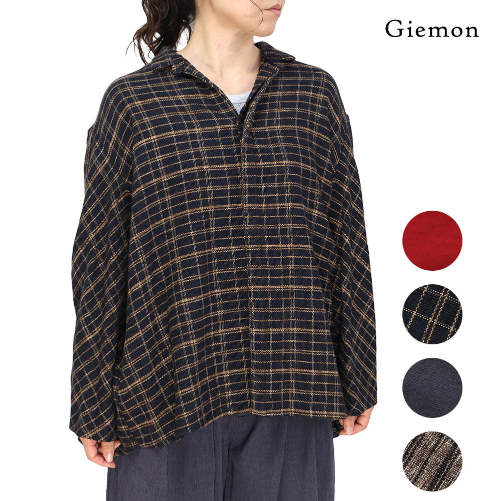 [Pre-order item] Giemon Kurume Kasuri deformed overshirt blouse G519 Made in Japan [2024aw]