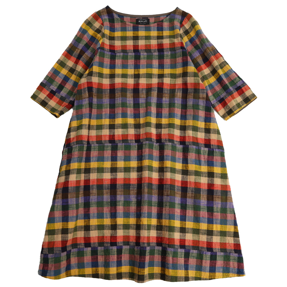 Giemon Giemon 3/4 Sleeve Dress So240 Kurume Kasuri Made in Japan Mother's Day