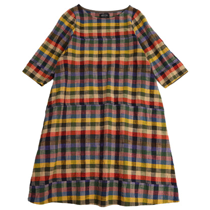 Giemon Giemon 3/4 Sleeve Dress So240 Kurume Kasuri Made in Japan Mother's Day
