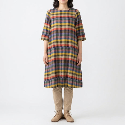 儀右ヱ門  久留米絣  ７分袖ワンピース ソ240  日本製