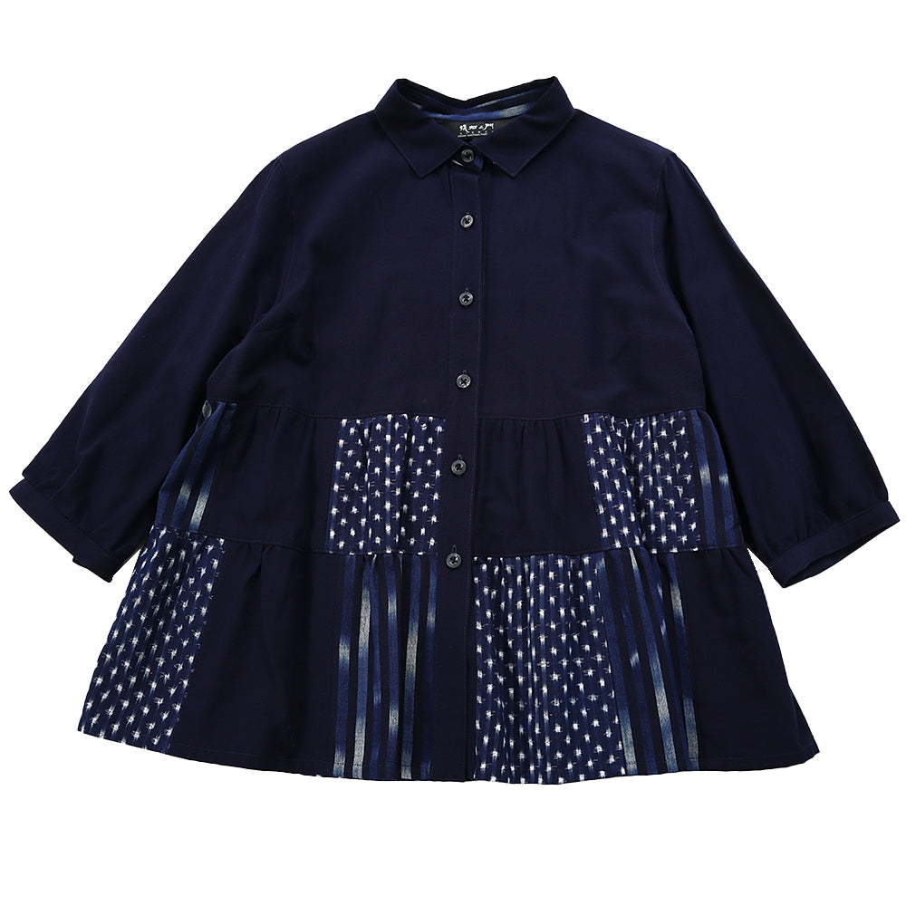 Giemon Giemon Giemon Kurume Kasuri Patch Blouse Ko567 Made in Japan