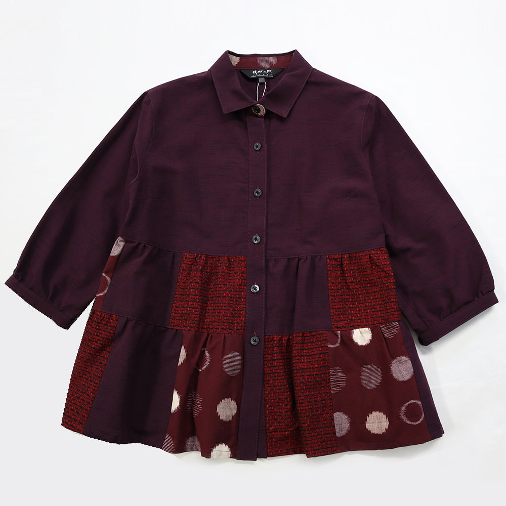 Giemon Giemon Giemon Kurume Kasuri Patch Blouse Ko567 Made in Japan