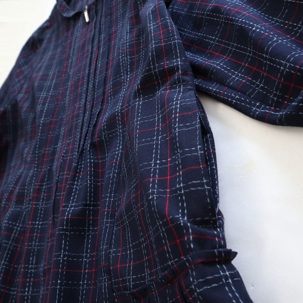 Giemon Giemon Kurume Kasuri Random Tuck Dress 3/4 Sleeve Shi219 Made in Japan