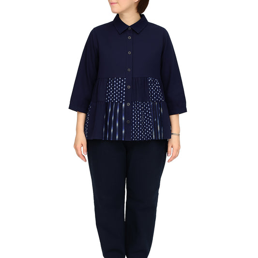Giemon Giemon Giemon Kurume Kasuri Patch Blouse Ko567 Made in Japan