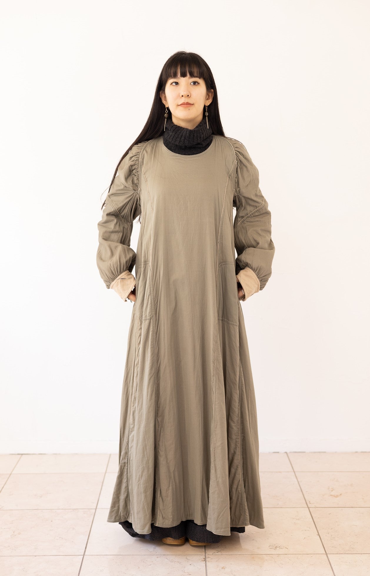 Dress Dress #2036W Mixed Cloth Beige/Indigo