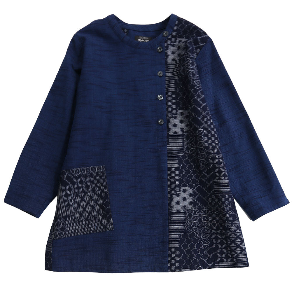 Giemon Giemon Kurume Kasuri Switching Blouse Tunic SO598 日本製造